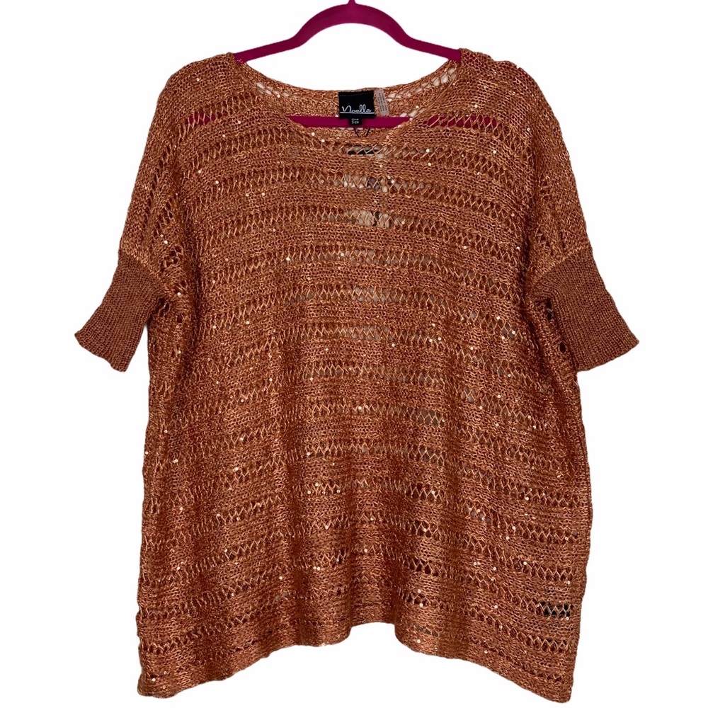 Noelle Sequin Open Knit Sparkle Oversized Top NWT